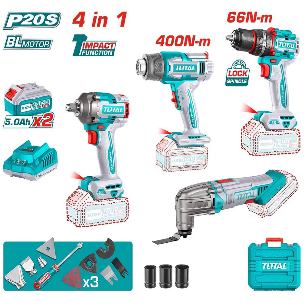 cordless 4 pcs combo kit tosli240969 total cordless 4 pcs combo kit tosli240969 total