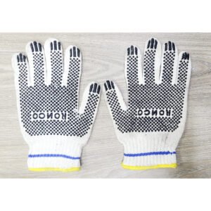 cotton dotted hand gloves color grey and yellow black dotted  (24pc)