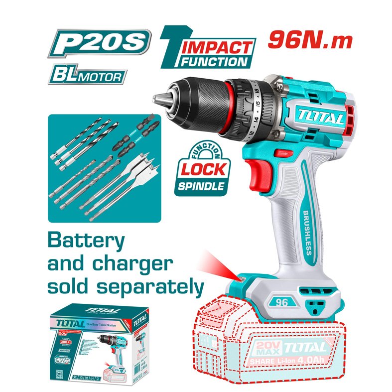total 20v compact brushless impact drill 96n.m total 20v compact brushless impact drill 96n.m