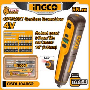 ingco 4v cordless screwdriver 43pcs set