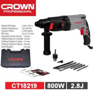 crown 800w rotary hammer drill ct18219