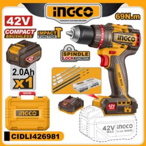 ingco 42v compact brushless cordless impact drill 69n.m