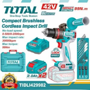 total 42v compact brushless cordless impact drill 99n.m
