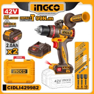 ingco 42v compact brushless cordless impact drill – 99n.m