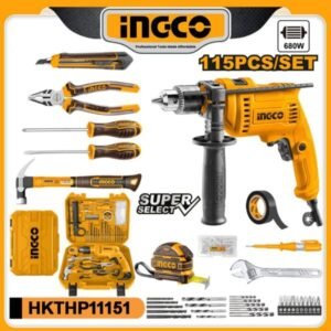 ingco 115 pcs household tools set with 680w impact drill