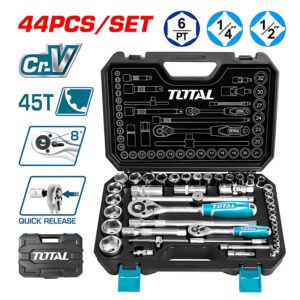 44pcs 1/4″ + 1/2″ socket set