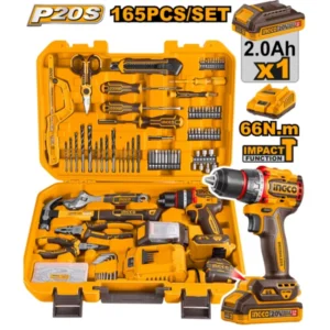 ingco 165 pcs tools set with cordless brushless impact drill